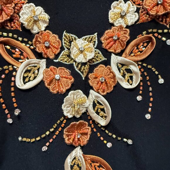 Marquiza Collection Black Long Sleeve Blouse Embroidered Floral Fall Design Boho - Picture 6 of 8